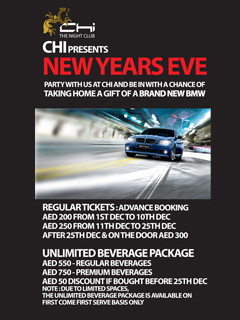 NEW YEARS EVE AT CHI | WIN A BMW 316i artwork  4437